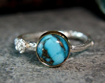 Gold Turquoise Twig Ring Copper Turquoise Solid 925 Sterling Silver Jewelry Bohemian Style Promise Ring