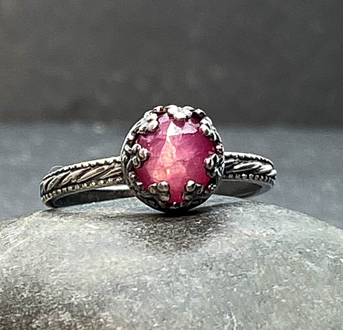 Pink Sapphire Stacking Ring in Sterling Silver Engagement Ring | Etsy