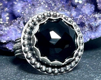 Black Onyx Statement Ring in Sterling Silver Bohemian Style Jewelry