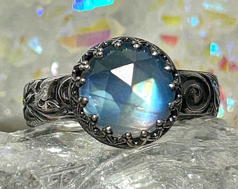 Rainbow Moonstone Ring Starlight Wedding Ring Sterling Silver