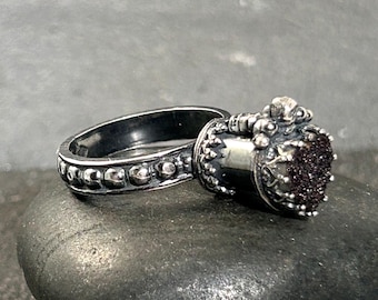 Heart Druzy Poison Ring in Sterling Silver