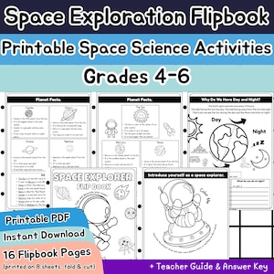 Space Exploration Flipbook: Grades 4–6 Solar System, Moon Phases, Space Science Activities (PDF Printable)