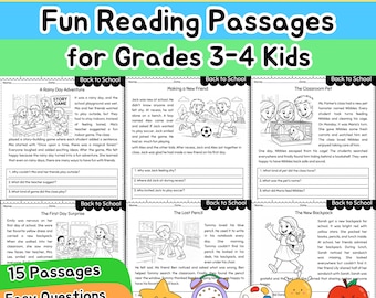 Back to School Reading Comprehension Passages with Questions: Grade 3–4 ELA Worksheets (PDF Printable)