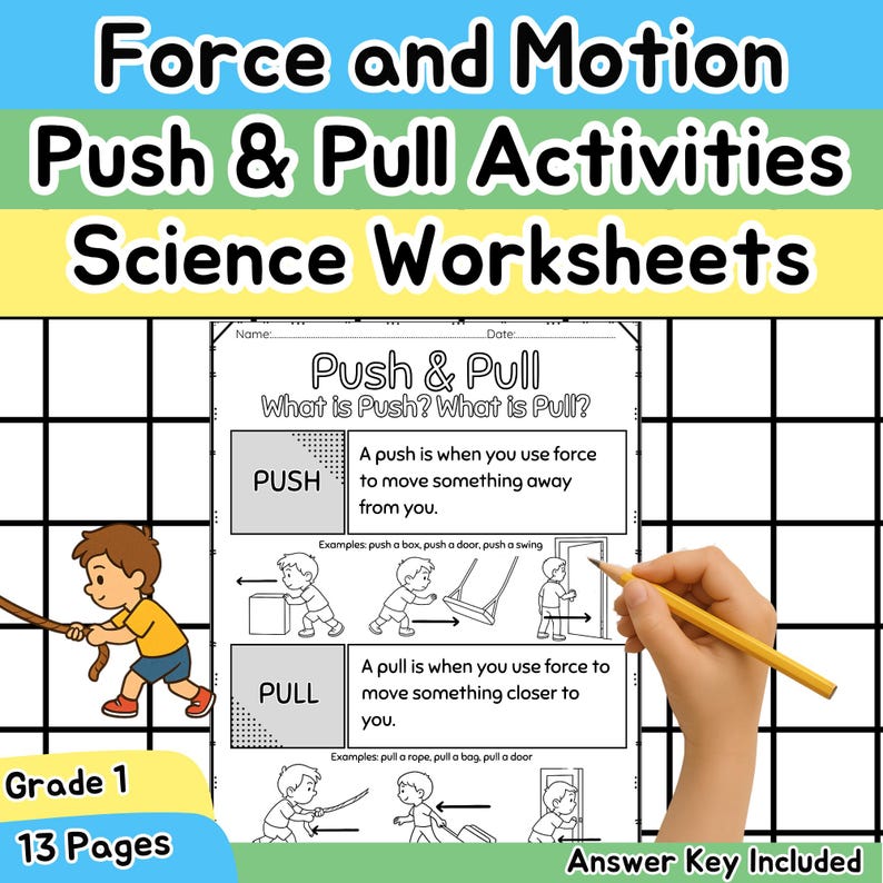 Push and Pull Worksheets: Grade 1 Science Activities, Cut and Paste ...