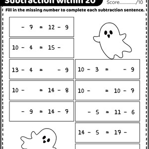 Halloween Math Worksheets: Grade 2 Addition & Subtraction Within 20 ...