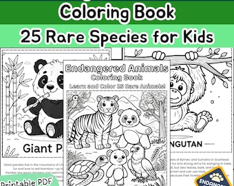 Endangered Animals Coloring Book for Kids: 26 Rare Wildlife Educational Activity Pages (PDF Printable)