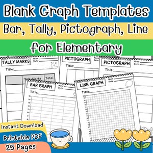 Blank Graph Templates for Kids, Bar Line Tally Pictograph Worksheets, Printable PDF