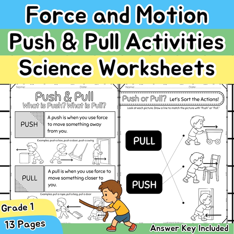 Push and Pull Worksheets: Grade 1 Science Activities, Cut and Paste ...
