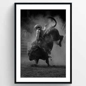 Bull Riding Cowboy Print: Black & White Rodeo Wall Art (Digital Download)
