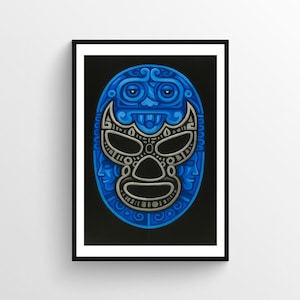 Lucha Libre Art Print |  Blue Demon Luchador | Lucha Libre Art | Mexican Wall Art | Lucha Libre Wall Decor | Vintage Mexican Art