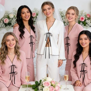 Bride Satin Pajama Set,Personalized Getting Ready Outfit,Custom Name PJs for Wedding Morning,Long Pant Long Sleeve,Bridal Pjs for Honeymoon image 10