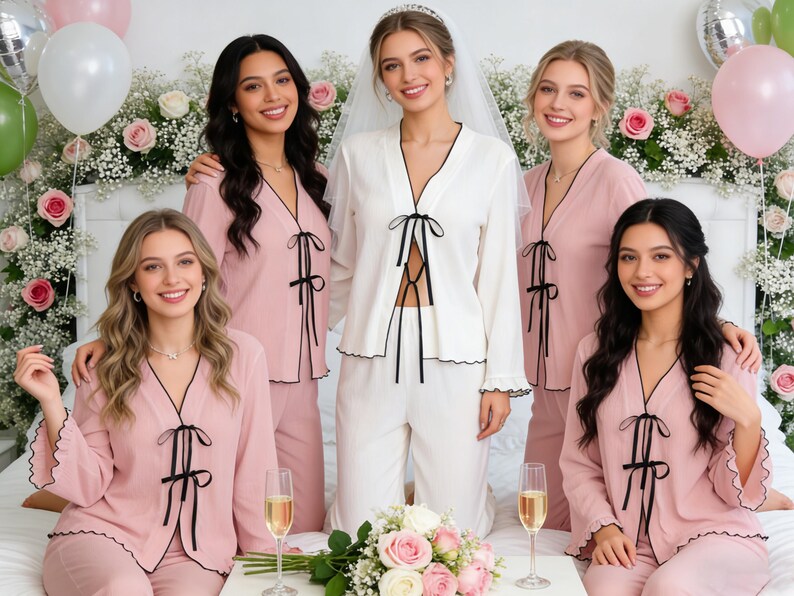 Bride Satin Pajama Set,Personalized Getting Ready Outfit,Custom Name PJs for Wedding Morning,Long Pant Long Sleeve,Bridal Pjs for Honeymoon image 10