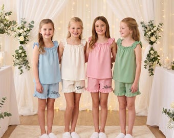 Custom Flower Girl Pajamas Set,Personalized Flower Girl Getting Ready Outfit,Kids Pajamas,Bridesmaid Pjs Set,Bridesmaids Gift