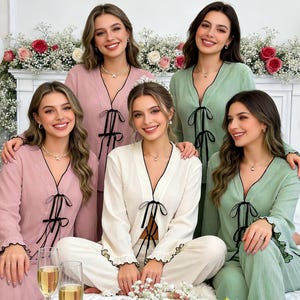 Bride Satin Pajama Set,Personalized Getting Ready Outfit,Custom Name PJs for Wedding Morning,Long Pant Long Sleeve,Bridal Pjs for Honeymoon image 4