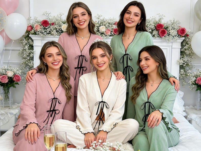 Bride Satin Pajama Set,Personalized Getting Ready Outfit,Custom Name PJs for Wedding Morning,Long Pant Long Sleeve,Bridal Pjs for Honeymoon image 4