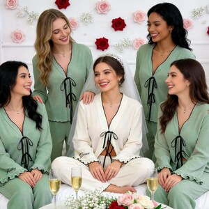 Bride Satin Pajama Set,Personalized Getting Ready Outfit,Custom Name PJs for Wedding Morning,Long Pant Long Sleeve,Bridal Pjs for Honeymoon image 9