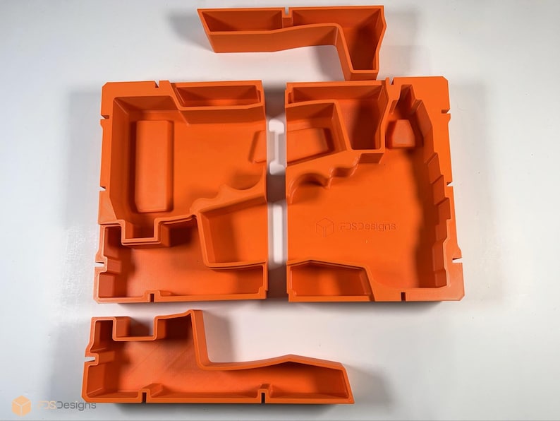 May include: Orange foam insert with multiple compartments for organizing tools. The insert has the text "F33 Designs" printed on it.