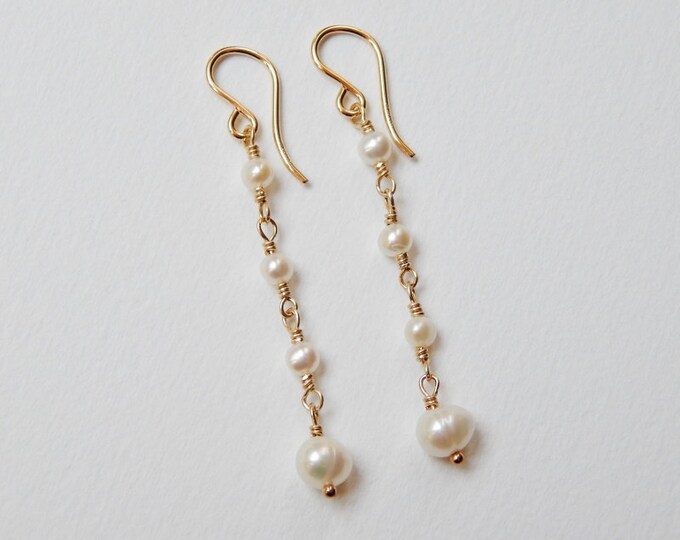 Pearl Dangle Earrings Gold Filled Cultured Freshwater Pearl Etsy