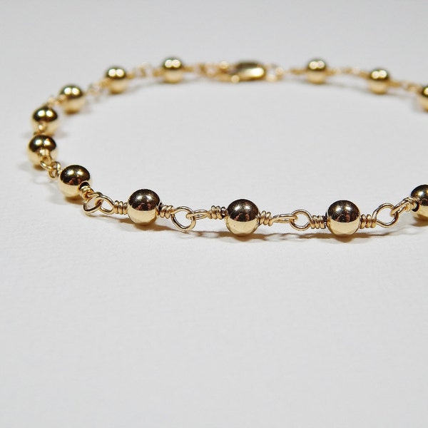 Beaded Gold Bracelet - Gold Filled Rosary Bracelet Smooth Beads Yellow Gold Beadwork Bracelet