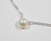 Single Pearl Necklace - Sterling Silver White Pearl Pendant Bridal Accesories Wedding Party Bridesmaids Maid of Honor Gift