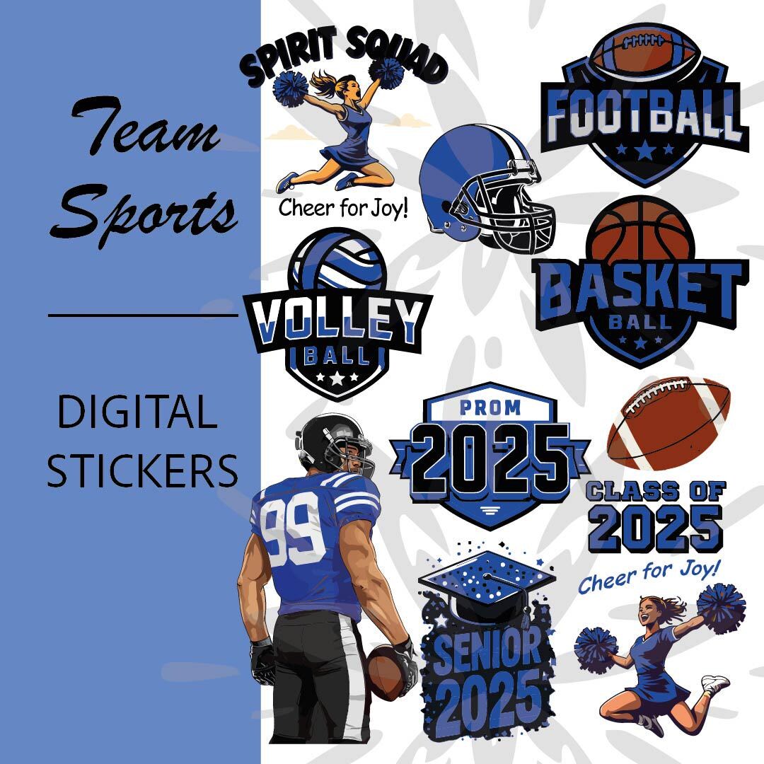 Sports Team Sticker Vector Team Spirit Sports Blue Digital Stickers, Team Spirit Sports PNG, Team ...
