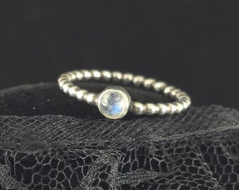 Moonstone and Sterling Silver Bubble Stacking Ring, US Sz 8