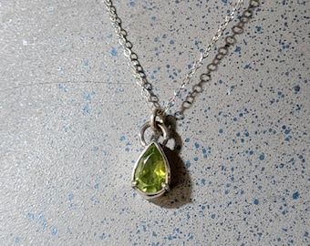 Dainty Teardrop Peridot Necklace in Sterling Silver