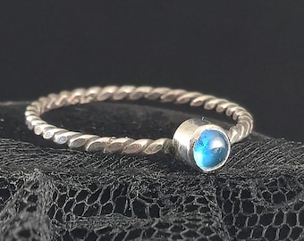 Sterling Silver Braid Band and Apatite Stacking Ring, US Sz 11