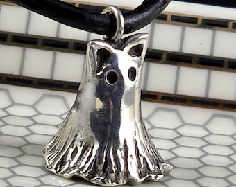 Ghost Kitty Cat Charm in Sterling Silver