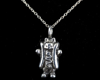 Sterling Silver Hot Dog Glizzy Cat 3D Charm Necklace