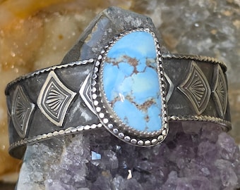 Golden Hills Turquoise Heavy Cuff Bracelet in Sterling Silver