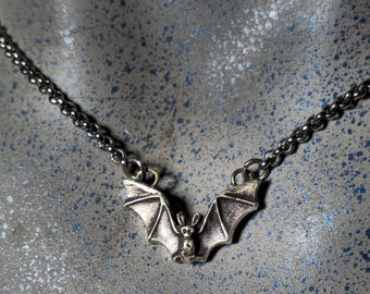 Tiny 3D Bat in Flight Necklace in Sterling Silver