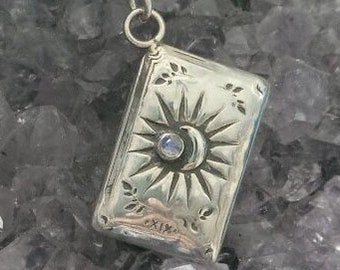 Sterling Silver Tarot Card Charm with Moonstone • XIX