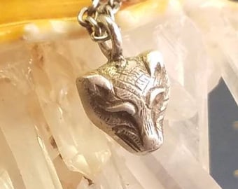 Solid 3D Rustic Wolf Dog Necklace Charm in Sterling Silver