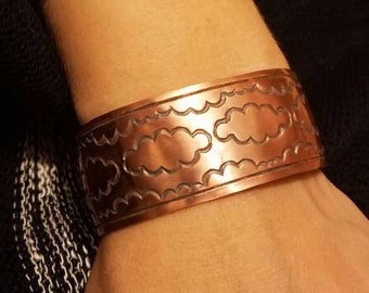 Clouds on Copper Boho Handstamped Cuff Bracelet