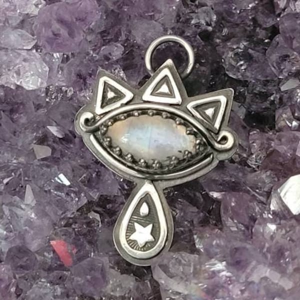 Ocarina of Time Eye of Truth --Sterling Silver and Moonstone Legend of Zelda Pendant, Made to Order