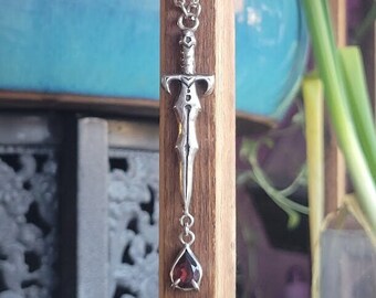 Vampire's Bane -- Sterling Silver Sword with Garnet Pendant Necklace