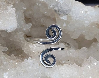 Hammered Sterling Silver Double Twist Spiral Adjustable Wrap Ring