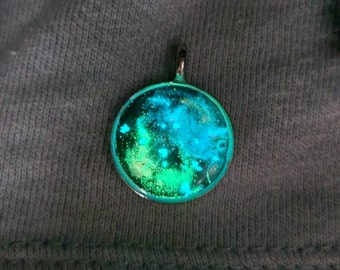 Glow In The Dark Galaxy Silver Window Necklace, 3/4" Pendant