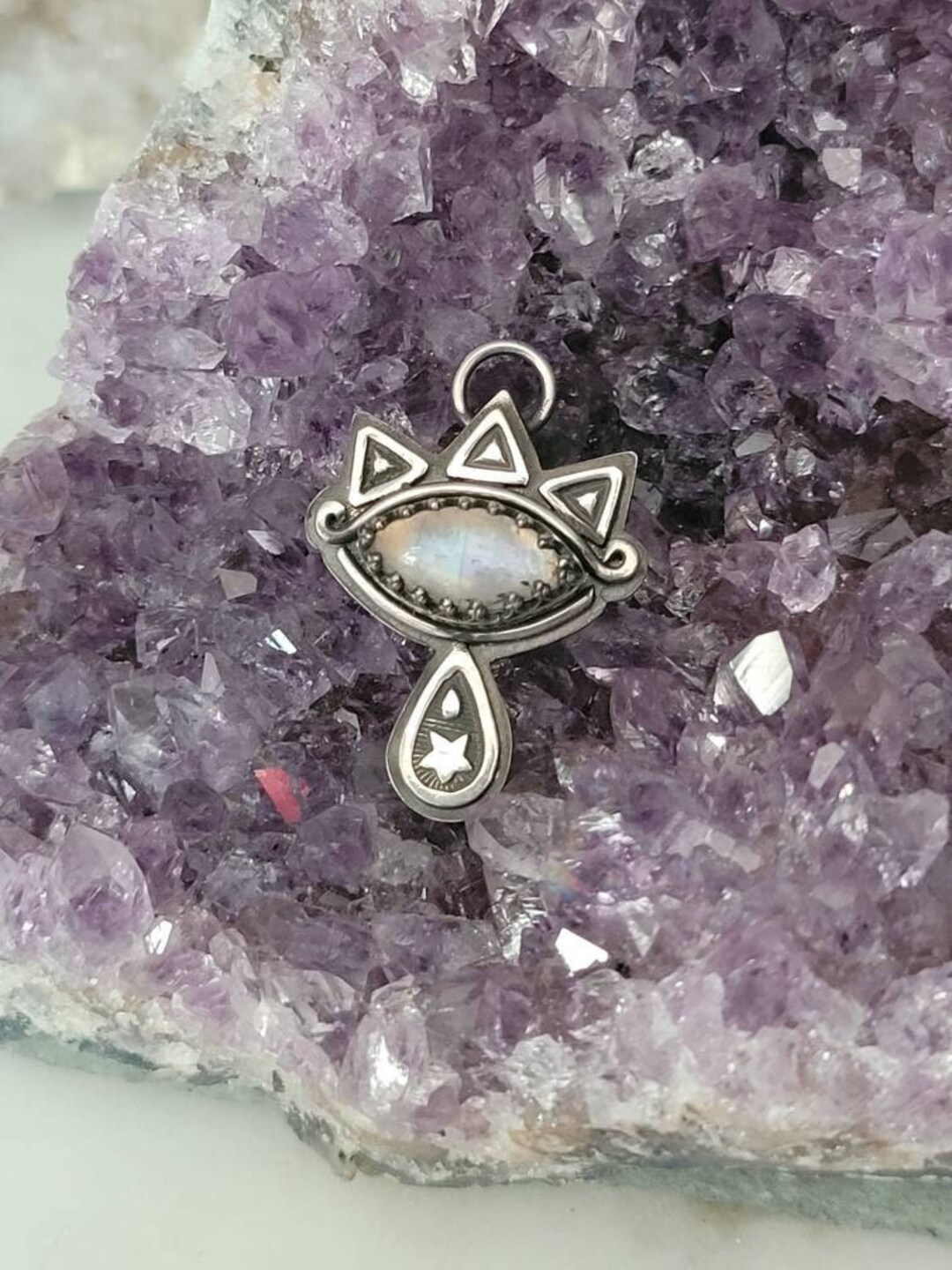 Ocarina of Time Eye of Truth sterling Silver and Moonstone Legend of Zelda Pendant, Made to