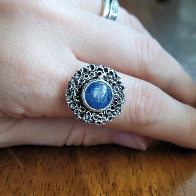Ranni's Dark Moon Ring in Sterling Silver and Kyanite, Custom Sizing, Adjustable image 2