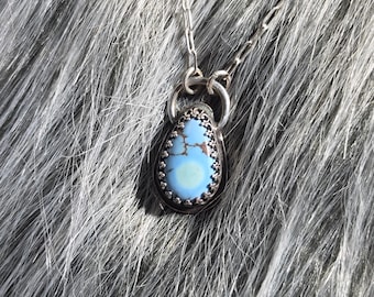 Genuine Golden Hills Turquoise Handmade Lariat Necklace in Sterling Silver