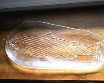 Vintage Kosta Boda Party or Marina Heavy Glass Fish Platter Göran Wärff