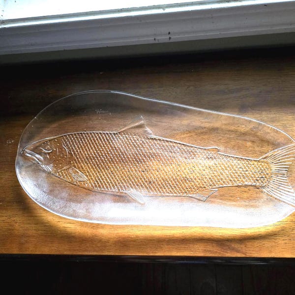 Vintage Kosta Boda Party or Marina Heavy Glass Fish Platter Göran Wärff