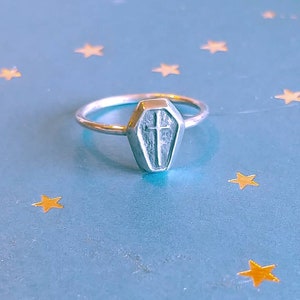 Tiny Coffin Stacking Ring in Sterling Silver