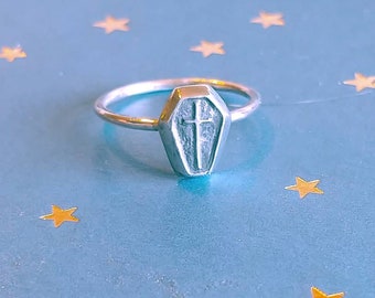 Tiny Coffin Stacking Ring in Sterling Silver