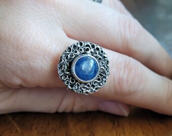 Ready to Ship Ranni's Dark Moon Ring in Sterling Silver and Kyanite, US Sz 8 Adjustable