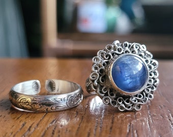 Dark Moon Ring in Sterling Silver and Kyanite, Custom Sizing, Adjustable