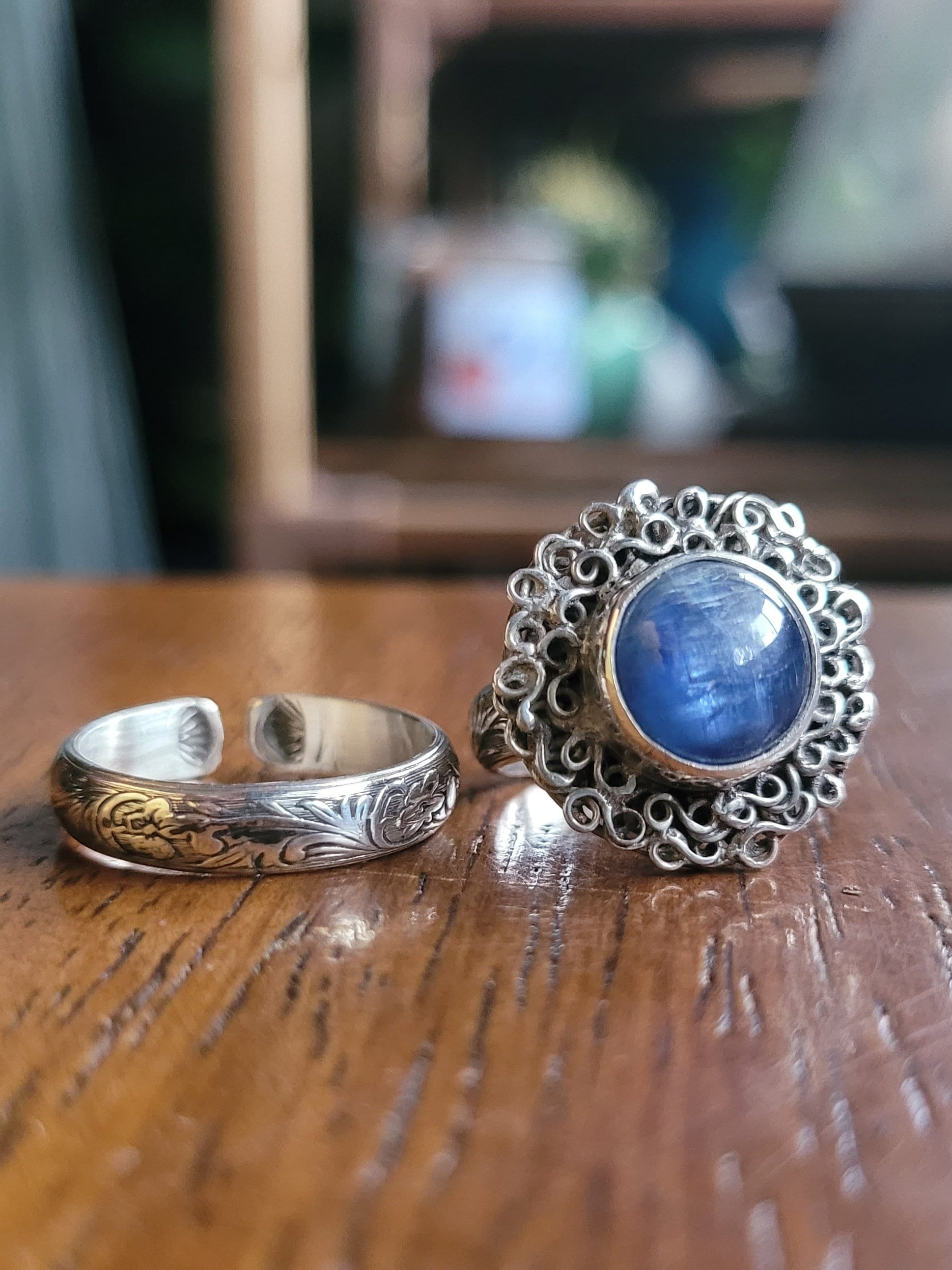 Dark Moon Ring in Sterling Silver and Kyanite, Custom Sizing