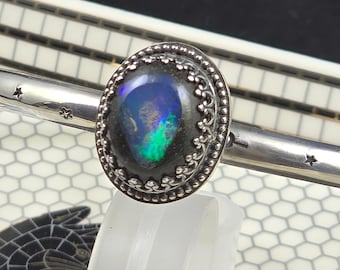 Galaxy Opal Cuff Bracelet in Sterling Silver with Fire Opal
